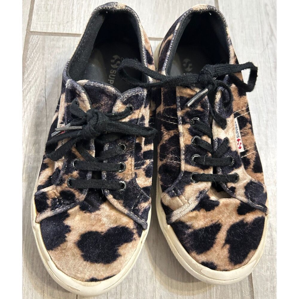 Superga Girl's Leopard Fanvelvet Sneaker Low Top Size 1 Black Tan